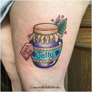 Don't be too jelly of the person with this tattoo. Tattoo by Meredith Little Sky. #jelly #food #pun #foodpun #neotraditional #MeredithLittleSky