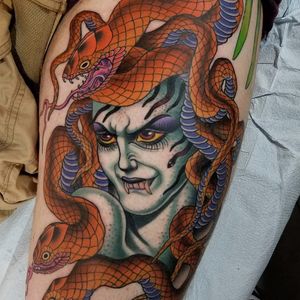 Medusa by Chong Tramontana #ChongTramontana #color #portrait #newtraditional #neotraditional #Medusa #snakes #snake #reptile #scales #mythology #demon #Goddess #tattoooftheday
