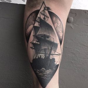 Ship Tattoo by Johannes Folke #ship #blackworkship #blackwork #blackink #illustrative #JohannesFolke