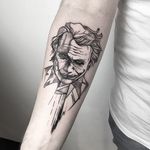 Joker Tattoo by María Fernández #joker #jokertattoo #blackwork #blackworktattoo #linework #lineworktattoo #graphic #graphictattoo #blackink #illustrative #sketch #MariaFernandez