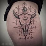 Cow skull tattoo by Kris Davidson #KrisDavidson #dotwork #sacred #cowskull #animalskull #skull