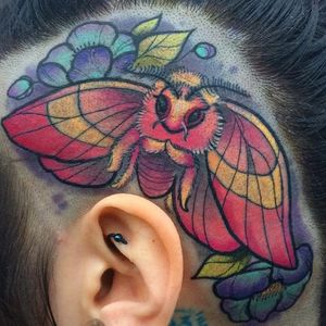Moth tattoo by Helena Darling #HelenaDarling #moth #neon #cherryblossom