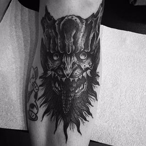 Blackwork devil tattoo by Ross Grant. #RossGrant #blackwork #devil #demon #dark #evil #demonic
