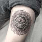 Skull mandala tattoo by Kristi Walls #KristiWalls #besttattoos #blackandgrey #linework #skull #mandala #newtraditional #pattern #filigree #floral #bones #sugarskull #leaves #web #tattoooftheday