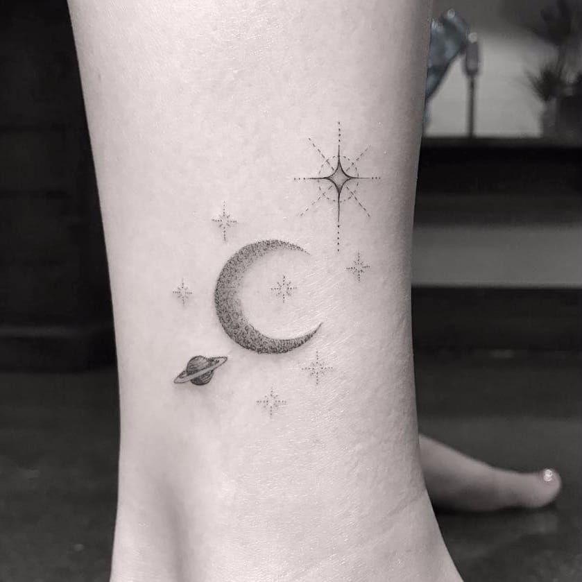 Delicate moon  stars  Moon star tattoo Star tattoos Body art tattoos
