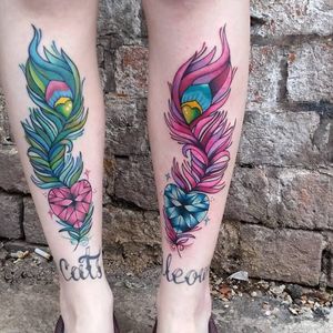 Feather and crystal heart tattoos by Zoe Lorraine Rimmer #ZoeLorraineRimmer #girly #feather #crystalheart #heart