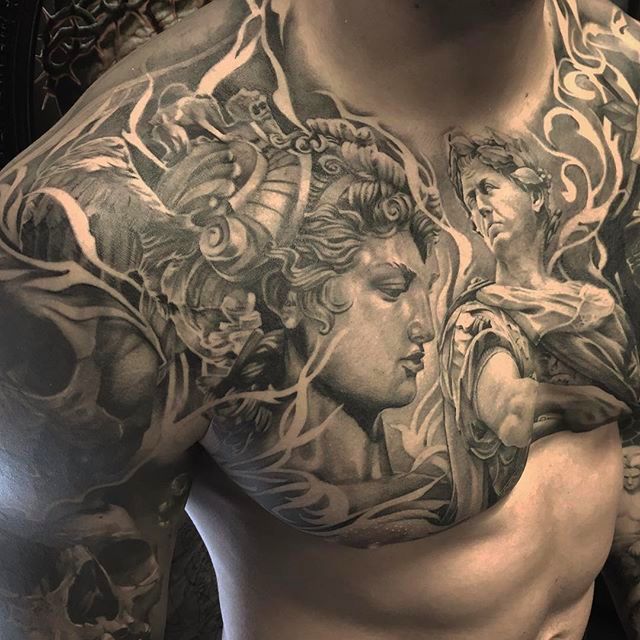 Full chest Greek mythology done  Flash Ink Tattoo Studio  Facebook
