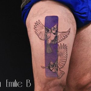 Graphic tattoo by Emilie B. #EmilieB #graphic #birds #purple