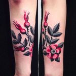 Blossoms tattoo by @maradentattoo #maradentattoo #black #red #blackandredtattoo #oddtattoos #blossoms
