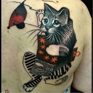 Artistic cat collage tattoo by Katarzyna Krutak #KatarzynaKrutak #graphictattoo #cat #collage