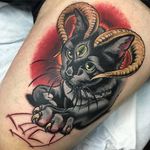 Demon Cat Tattoo by Benji Harris #cat #demoncat #neotraditional #neotraditionalartist #color #traditional #BenjiHarris
