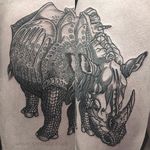 Rhino Tattoo by Sam Rulz #IllustrativeTattoos #Illustrative #Etching #Illustration #Blackwork #SamRulz #rhino
