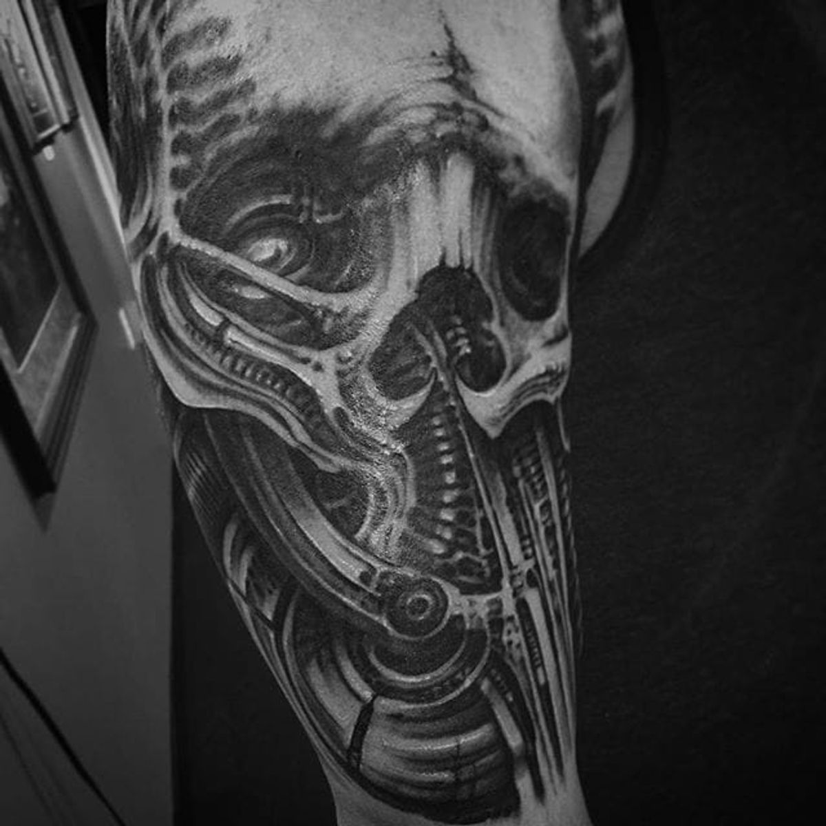 Tattoo uploaded by Joe • Biomechanical skull. (via IG jeremiahbarba