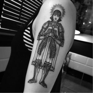 Joan of Arc tattoo by Toma Pegaz #TomaPegaz #blackwork #joanofarc