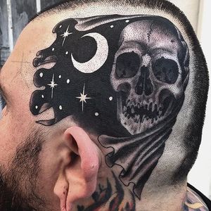 Skull Tattoo by CJ Tattooer #skull #moon #night #blackwork #darkblackwork #darkart #darkartist #blackworkartist #savageblackwork #XCJX #CJTattooer #ChristopherJadeCuevas