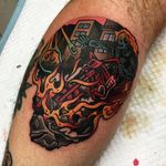Ghost Rider tattoo by Sam Kane. #SamKane #skull #popculture #traditional #ghostrider
