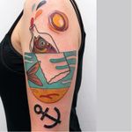 Fish tattoo by Loreprod #Loreprod #surrealistic #graphic #fish #bottle #anchor #sun