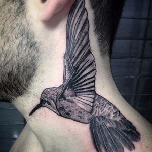 Stunning hummingbird tattoo with wonderful detail. Photo from Matina Marinou on Instagram #MatinaMarinou #blackworker #pointillism #dotwork #blackandgrey #woodcut #etching #engraving #hummingbird