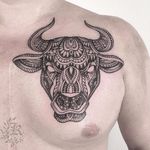 Bull tattoo by Kristina Darmaeva #KristinaDarmaeva #blackwork #bull