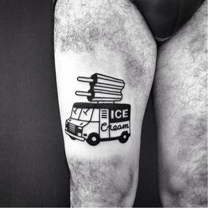 Ice cream truck tattoo by Eterno #Eterno #blackwork #icecream #icecreamtruck