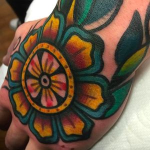 Solid mandala hand tattoo #mandala #flower #hand #DeanHughes