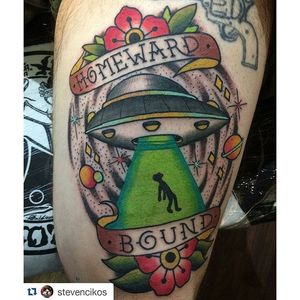 Alien Abduction Tattoo by Steven Cikos #alienabduction #alien #ufo #scifi #SteveCikos