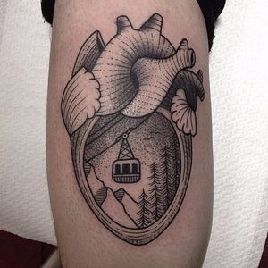 Ropeway Heart Tattoo by Susanne König #heart #anatomicalheart #dotwork #illustrative #SusanneKonig