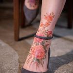 Flowers bloom where she walks by Silo #Silo #silotattoo #tattooist_silo #flowers #roses #watercolor #color #rosebud #leaves #natural #tattoooftheday