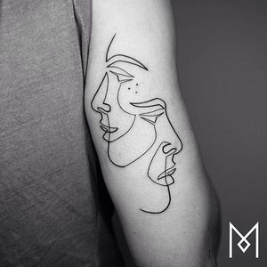 Single line face profiles tattoo by Mo Ganji. #MoGanji #minimalist #singleline #continuousline #profile #face