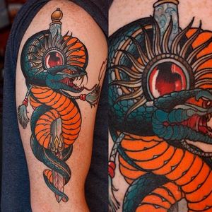 Dagger Snake Tattoo by Jim Gray #NeoTraditional #NoeTraditionalTattoos #NeoTraditionalArtists #JimGray