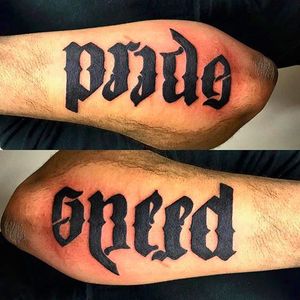 Pride/Greed ambigram tattoo by Nena (via IG -- nena_theartist) #nena #ambigram #pride #greed