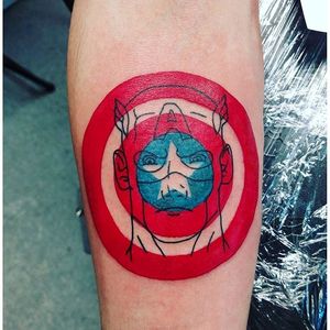 Comics tattoo by Chase Lafferty. #captainamerica #superhero #marvel #comics #movies #minimalist