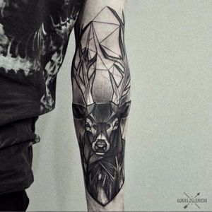 Stag tattoo by Lukas Zglenicki #stag #deer #blackwork #antlers #shading #geometry #geometric #LukasZglenicki