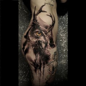 Owl tattoo by Florian Karg #Florian Karg #trashstyle #trashart #trash #trashpolka #realistic #dark #horror #graphic #owl