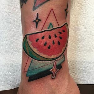 Watermelon tattoo by Rizza Boo. #RizzaBoo #watermelon #fruit #tropical #melon #juicy #traditional #summer