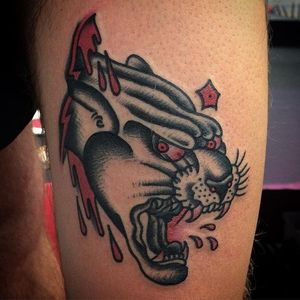 Panther Tattoo by Giacomo Sei Dita #TraditionalTattoo #TraditionalTattoos #ClassicDesigns #ClassicTattoos #OldSchool #GiacomoSeiDita #panther #tradtional #blood #redandblack
