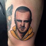 Jesse Pinkman Tattoo, artist unknown #BreakingBad #BreakingBadTattoos #TVTattoos #JessePinkman #JessePinkmanTattoos