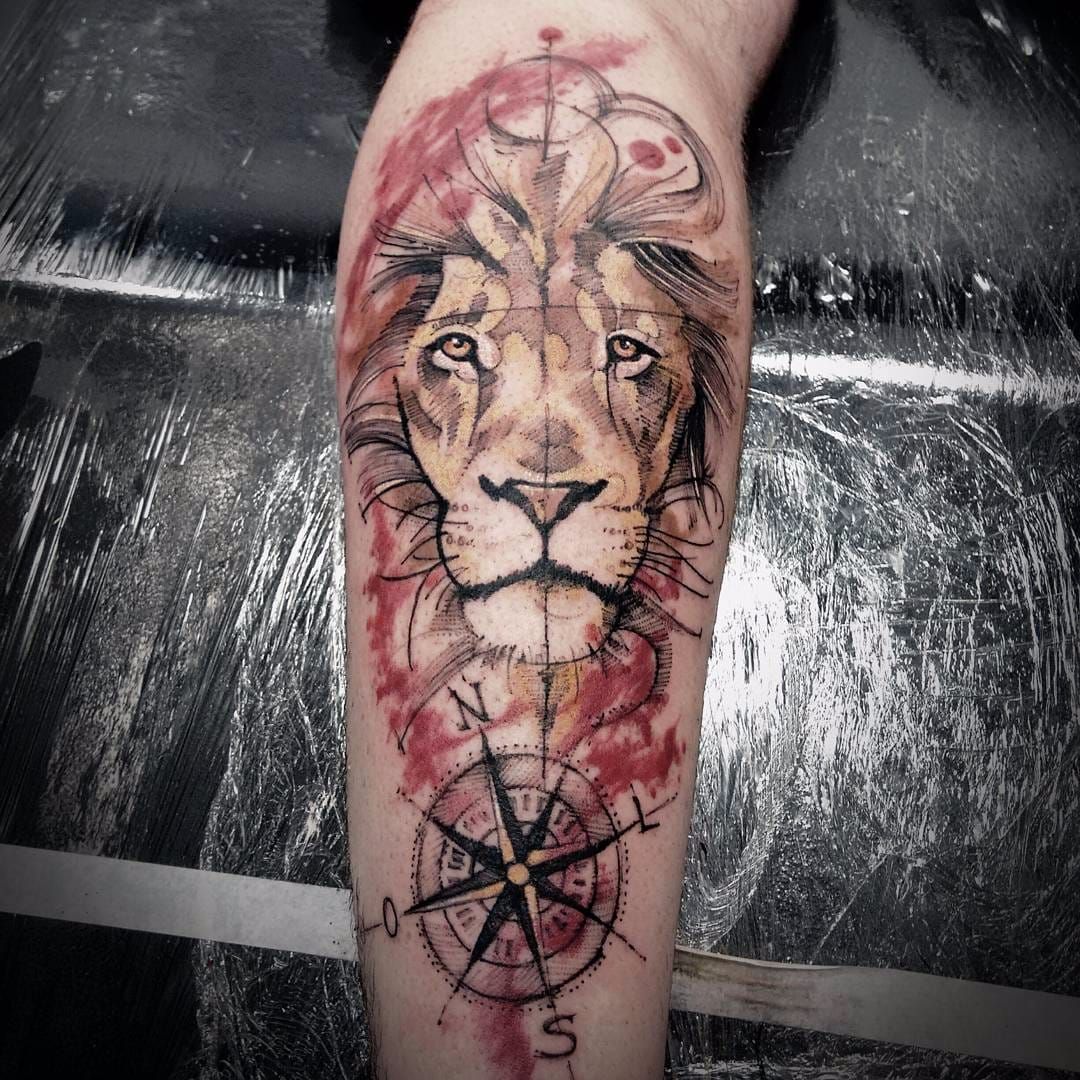 LionCompass Tattoo by Chad Pelland  Tattoos