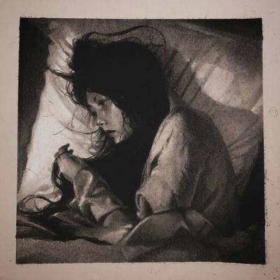 Illustration by Cold Gray #ColdGray #illustration #blackandgrey #realism #realistic #hyperrealism #photorealism #girl #lady #sleeping #hair #hands #portrait