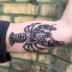 Black and grey crayfish tattoo, by Victor AKA Chilli #VictorChilli #crayfishtattoo #blackandgrey