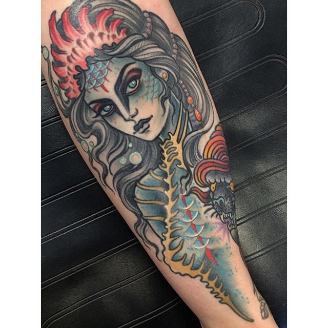 Tattoo uploaded by JenTheRipper  Dark neo traditional lady by Ccyle Ccyle  neotraditional jewellery mermaid lady  Tattoodo