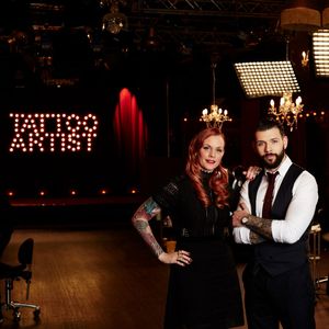 Judges Rose Hardy and Jay Hutton on set for E4's Tattoo Artist Of The Year. #TattooArtistOfTheYear #RoseHardy #JayHutton #UKTattooing