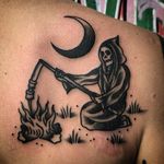 Blackwork Reaper Tattoo by Blake Meeks #BlackworkReaper #ReaperTattoo #GrimReaperTattoo #Gimreaper #Blackwork #BlackworkGrimReaper #Death #DeathTattoos #BlakeMeeks
