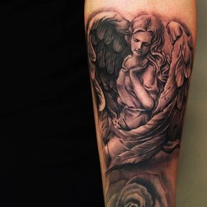 Cool angel tattoo done by Shine. #ShinhyeKim #Shine #blackandgrey #fineline #angel
