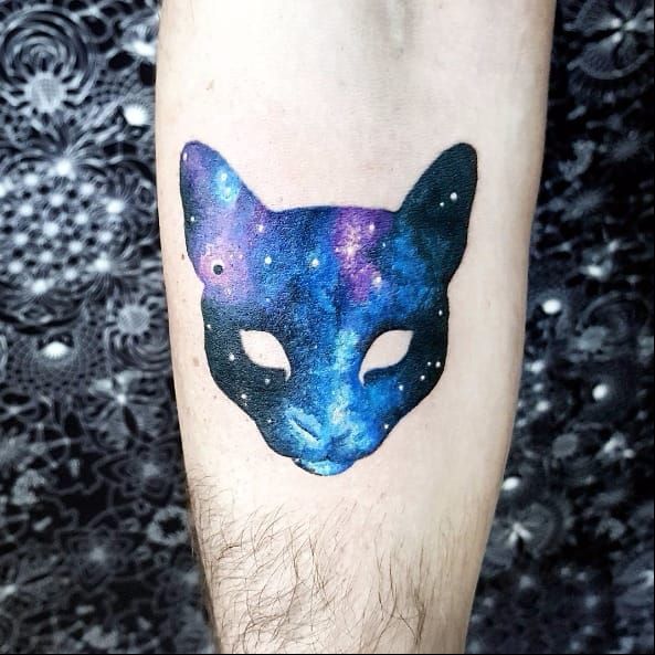 Cosmic cat tattoo by Pablo Diaz Gordoa #PabloDiazGordoa #graphic #watercolor #cosmic #space #cat