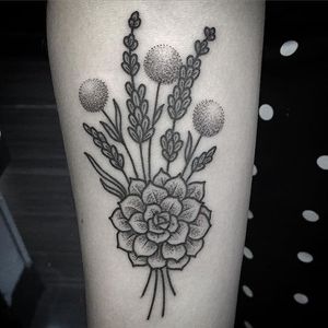 Bouquet tattoo by Jacek Minkowski. #bouquet #flower #dotwork #jacekminkowski