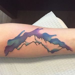 Watercolored Alps, by Sam Farnum #SamFarnum #AlpsTattoos #mountains #mountaintattoo