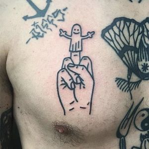 Middle finger tattoo by Magic Rosa. #themagicrosa #MagicRosa #ignorant #linework #bold #witty #middlefinger