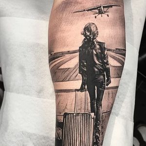 Travel Tattoo by Andy Blanco #travel #traveltattoo #blackandgrey #blackandgreytattoo #blackandgreytattoos #realism #realismtattoo #AndyBlanco