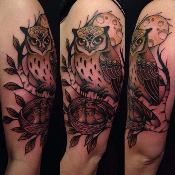 Tattoo tagged with grey owl family black big animal dino nemec  bird sister tatuaje tatuajes illustrative upper arm fine line   inkedappcom